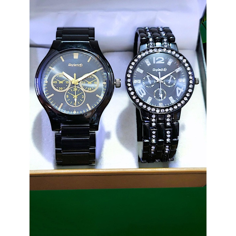 Skylark Unisex Pack Of 2 Bracelet Style Straps Analogue Watch CPM-black-crono&1500-black