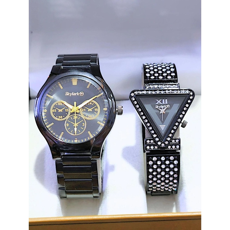 Skylark Unisex Set Of 2 Bracelet Style Strap Analogue Watch Sky_blackCrono_Tringle_black-f
