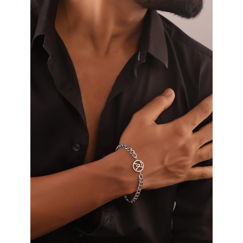 The Roadster Lifestyle Co Men Rhodium-Plated Diamond Cut Chain Bracelet