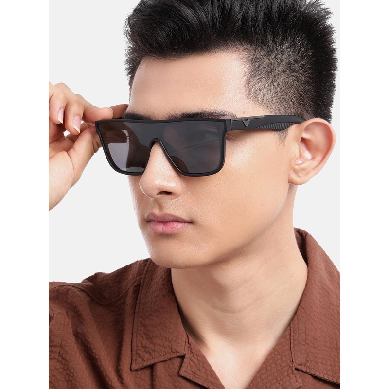 Carlton London Black and Metallic Toned with Black Polarised Shield Sunglass