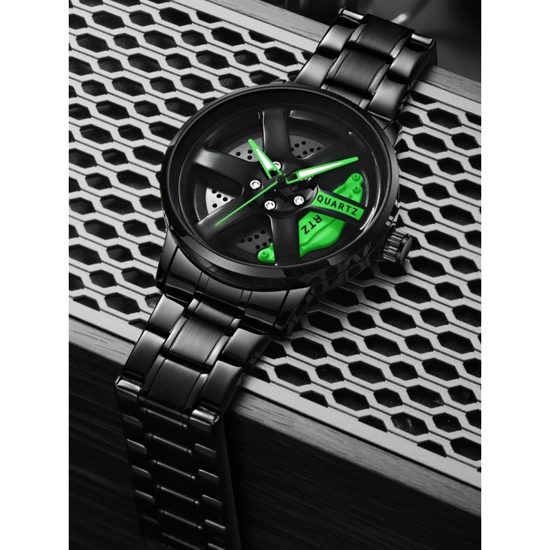 EMPERO Men Brass Patterned Dial & Stainless Steel Wrap Around Straps Analogue Watches Green Wheel Watch 2
