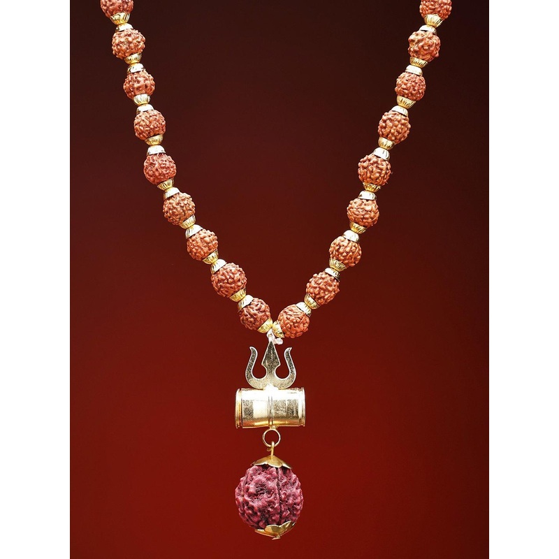 Exotic India Trident Damru Genuine Rudraksha Mala   Spiritual Jewelry