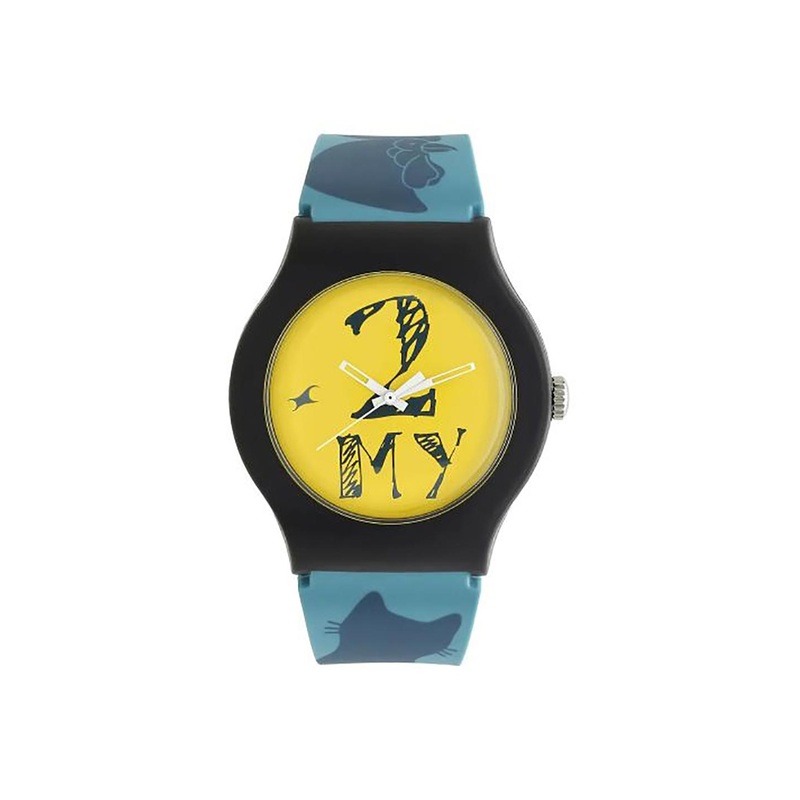 Fastrack Unisex Yellow Printed Dial & Blue Straps Analogue Watch 9915PP66