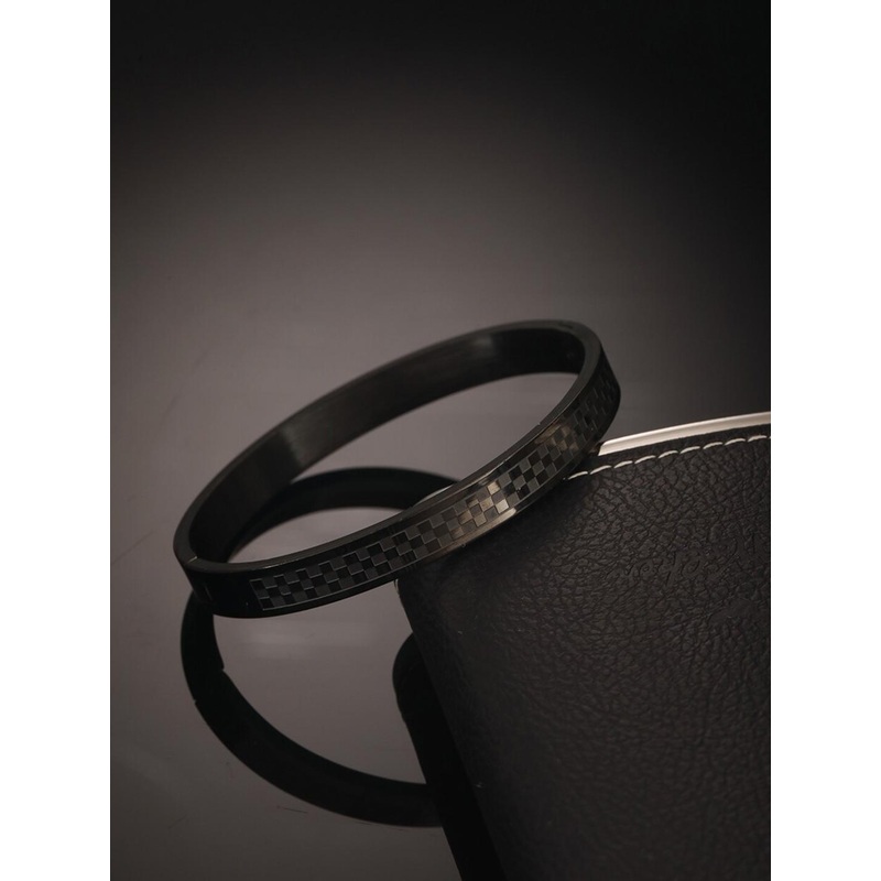 Jazz and Sizzle Men Stainless Steel Checked Kada Bracelet