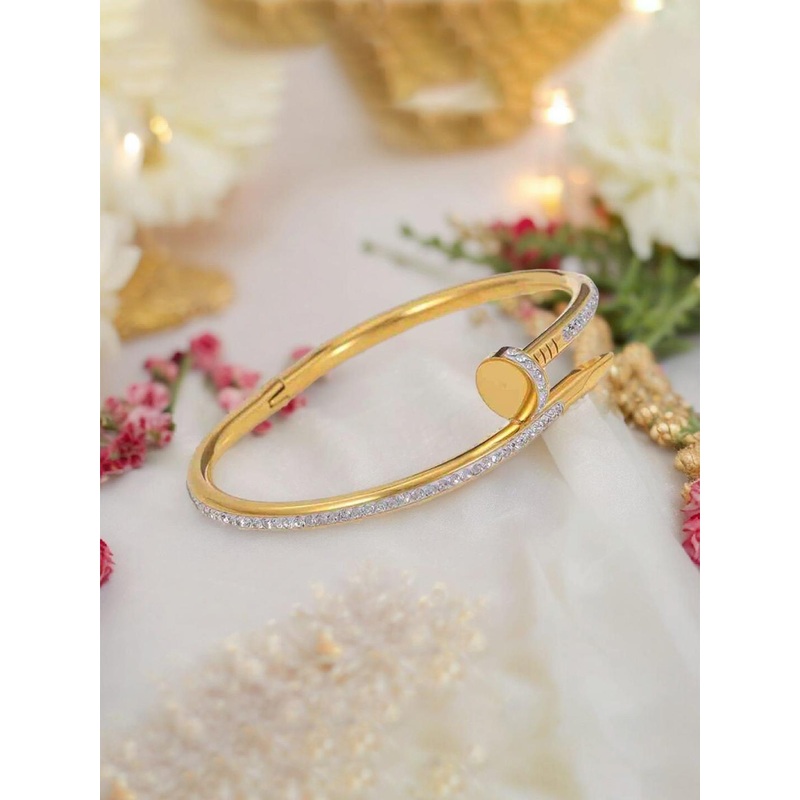 KARISHMA KREATIONS Unisex Cubic Zirconia Gold-Plated Kada Bracelet