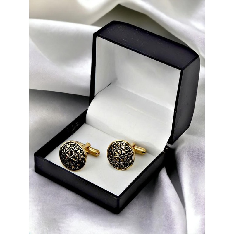 LUCKY JEWELLERY Black Gold Plated Geometric Cufflink