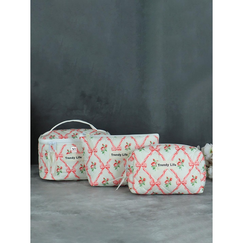 NFI essentials Set Of 3 Printed Water Resistant Portable Makeup Pouch