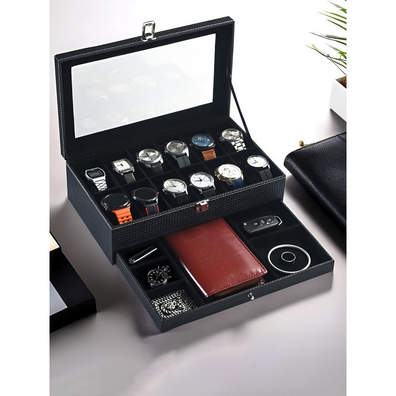 RUBOXA 6 Slot Wrist Watch Organiser Glass Top Closet Box
