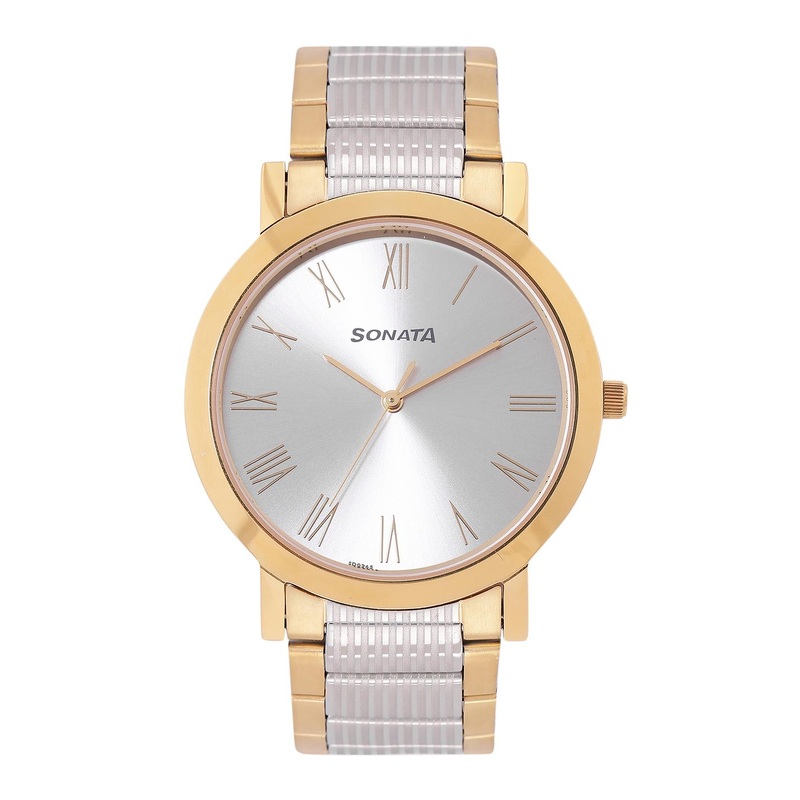 Sonata Men Dial & Stainless Steel Bracelet Style Straps Analogue Watch NT77108BM06