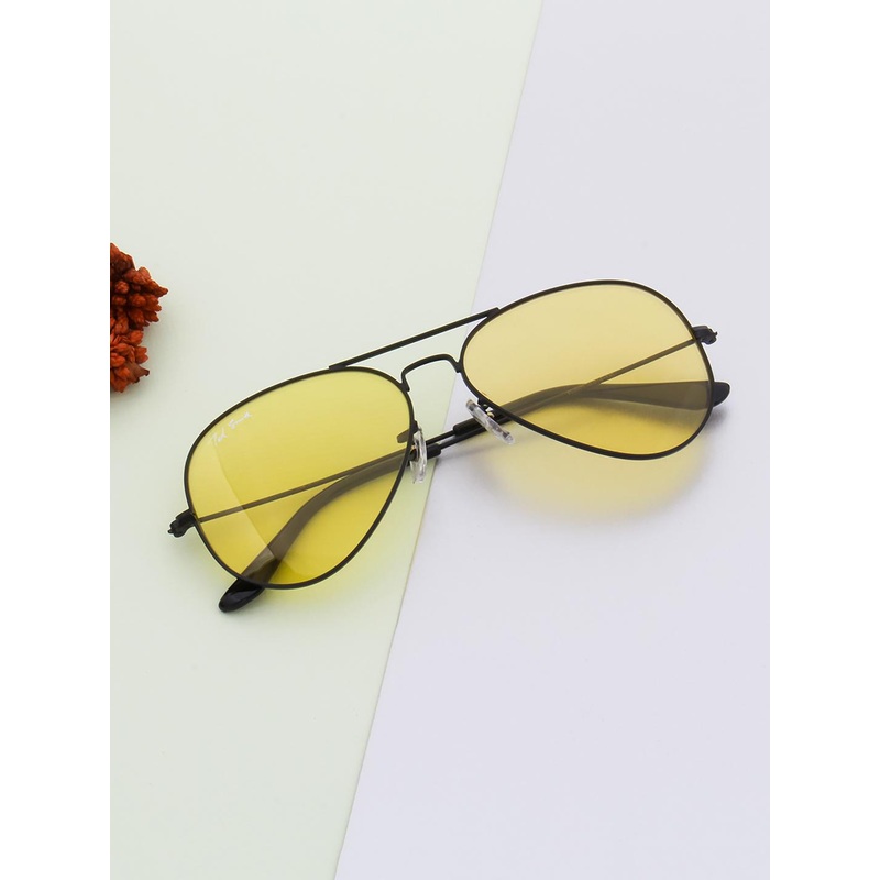 Ted Smith Unisex Yellow Lens & Black Aviator Sunglasses with UV Protected Lens AVIMAST_C27