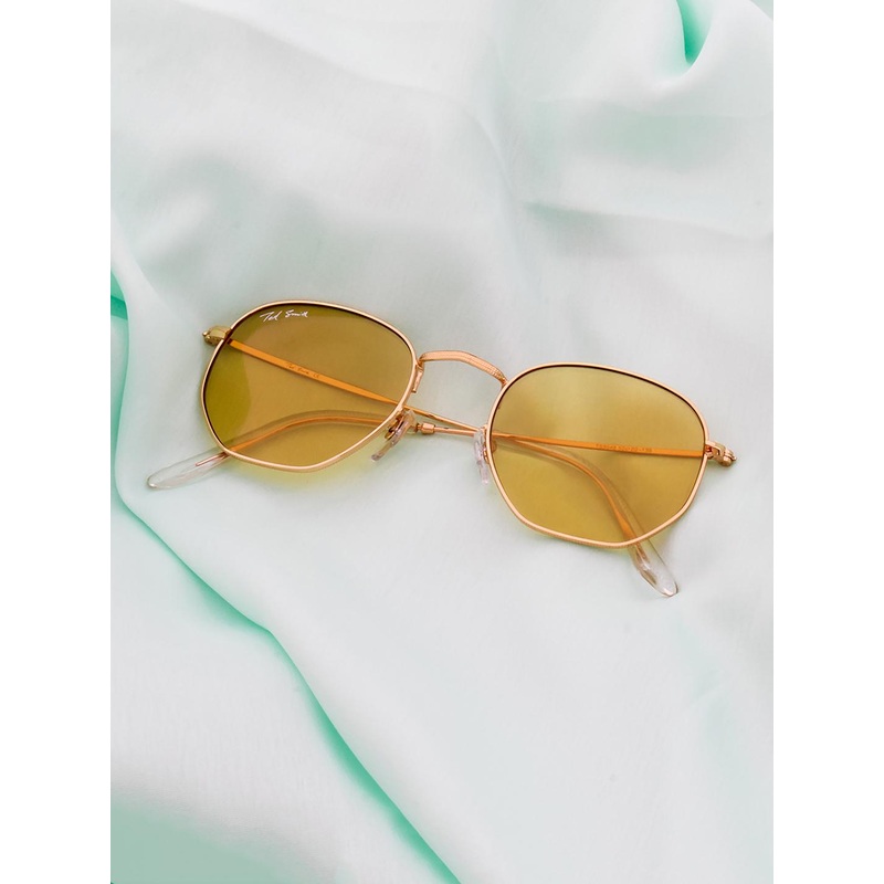 Ted Smith Unisex Yellow Lens & Gold-Toned Wayfarer Sunglasses with UV Protected Lens