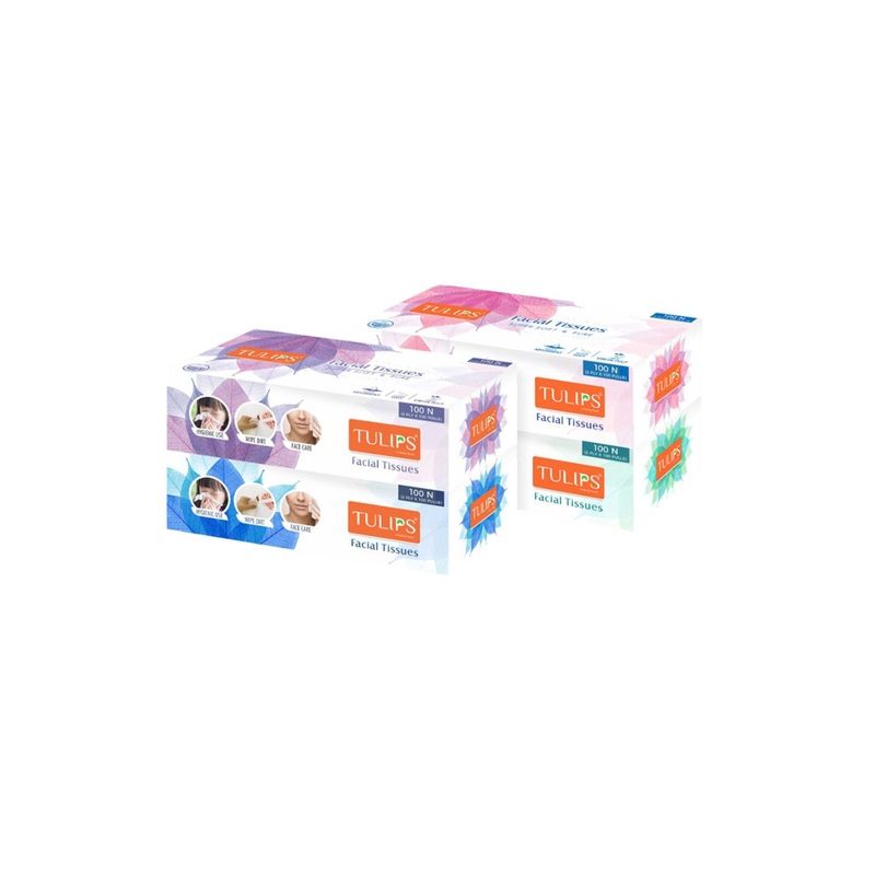 TULIPS Set Of 4 Facial Tissues 100 Pulls Each