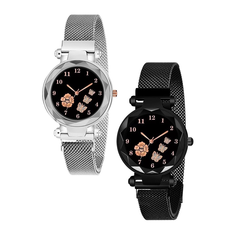 CERO Unisex Pack Of 2 Stainless Steel Bracelet Style Straps Analogue Multi Function Watch