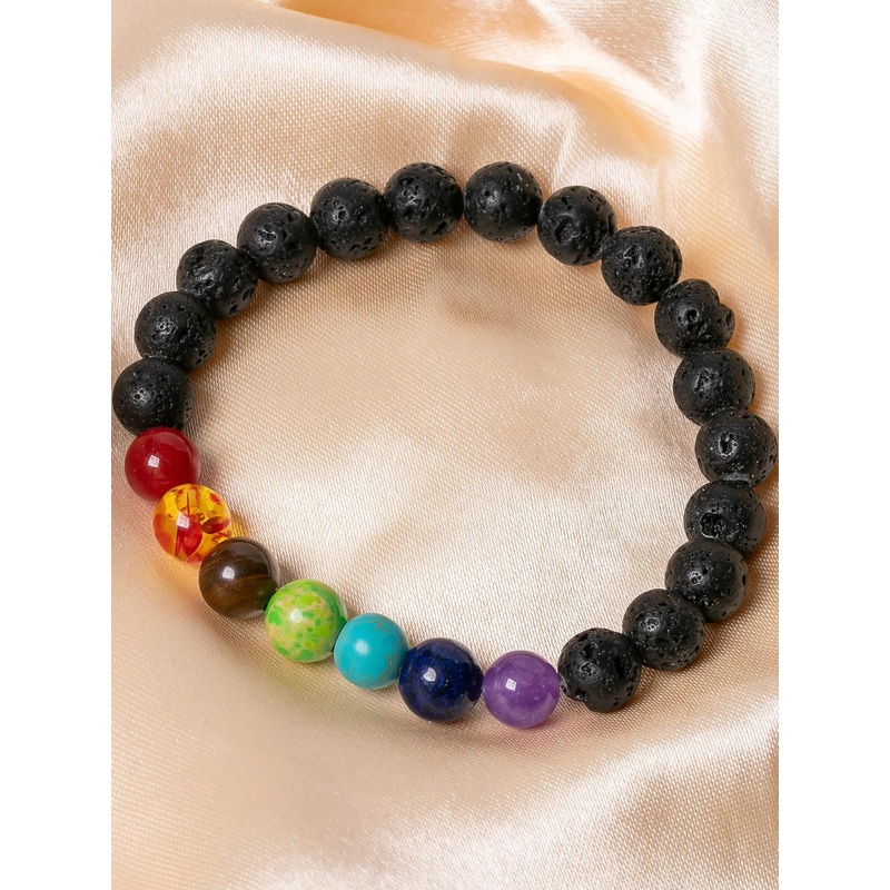 craftNyou Unisex 7 Chakara + Lava Bracelet