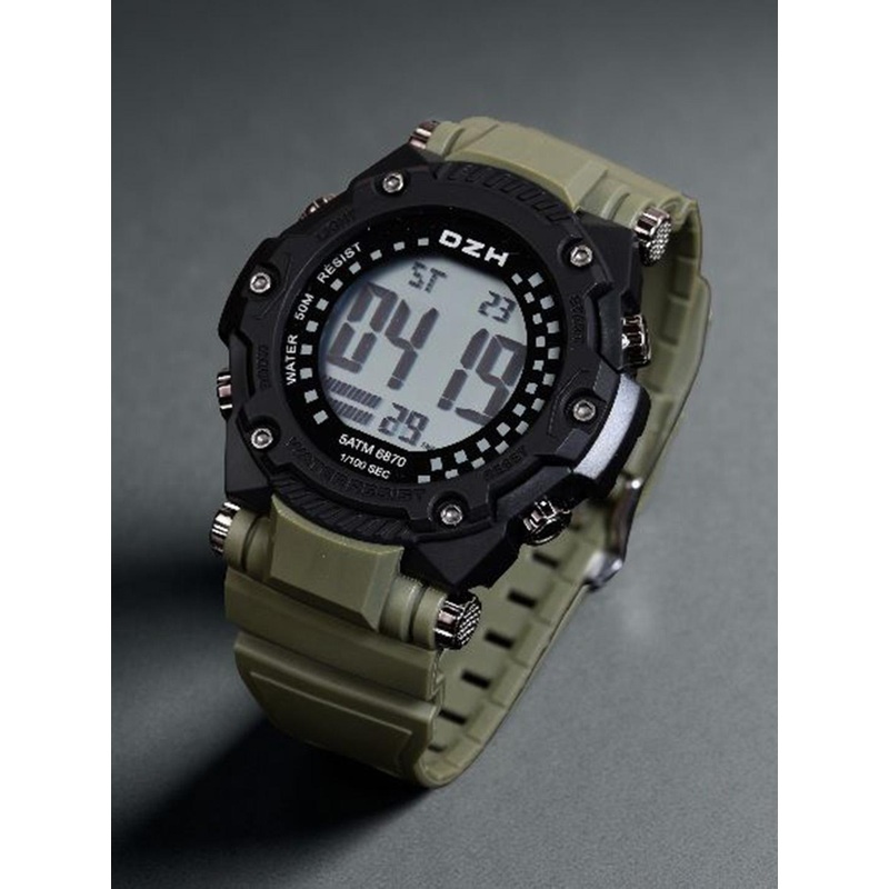 DZH Men Patterned Dial & Straps Digital Multi Function Watch DZH 6870-Green1