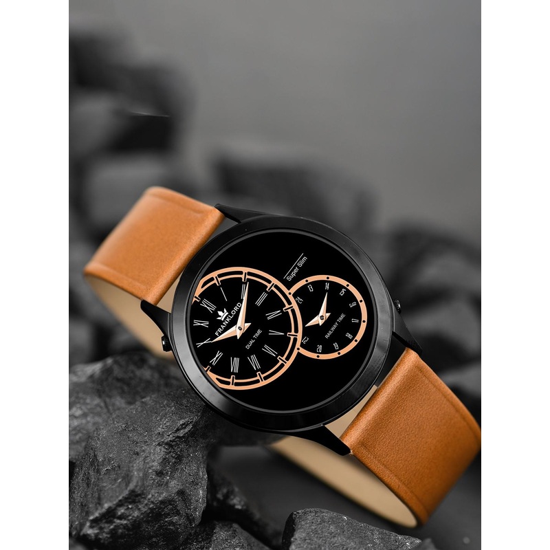 Franklord Men Round Shaped Leather Analogue Watch F-129 SBG