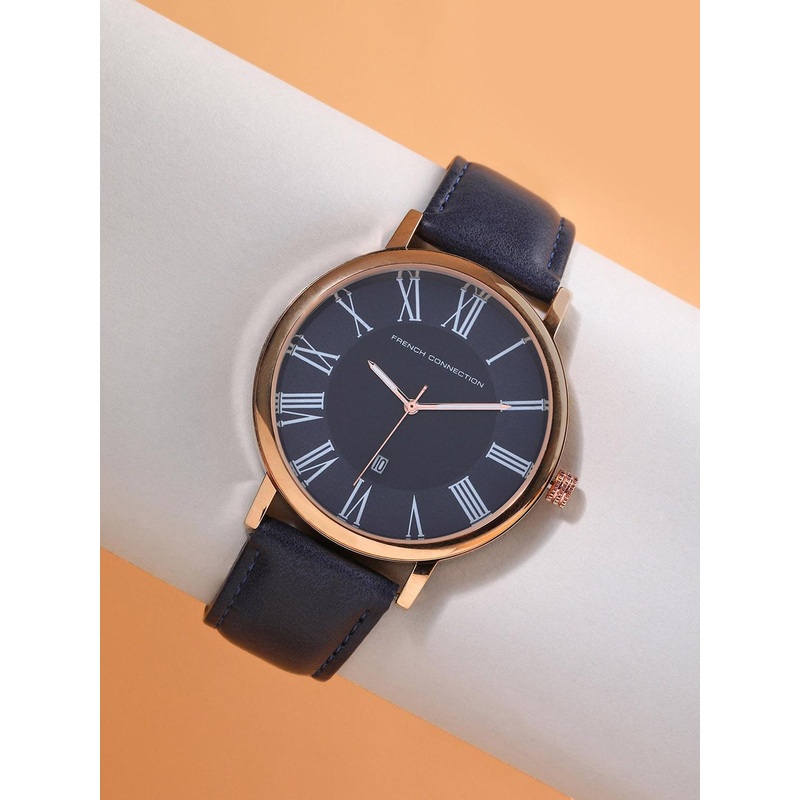 French Connection Men Dial & Leather Bracelet Style Straps Analogue Watch FCN00045B