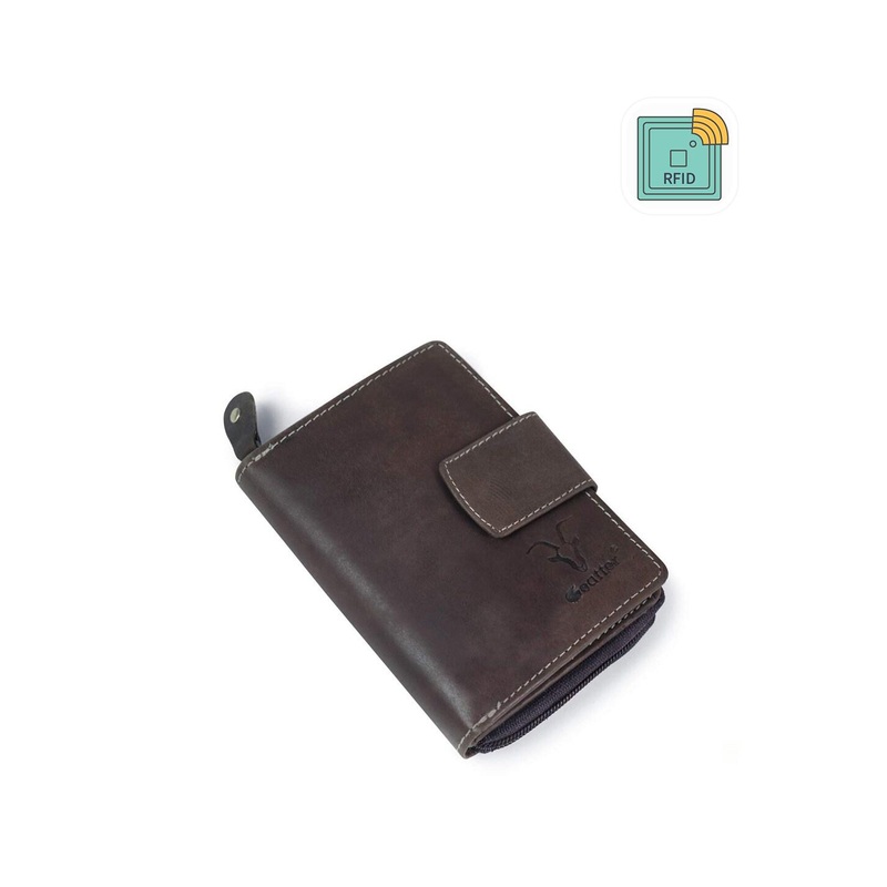 Goatter Men Coffee Brown Leather Two Fold Wallet