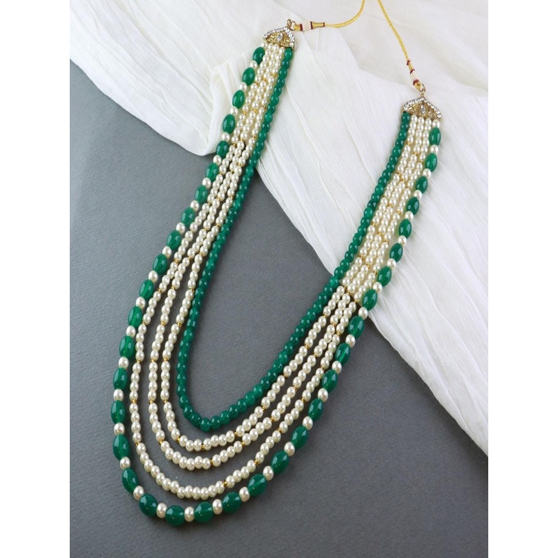 I Jewels Men Gold-Toned & Green 5 Layered Dulha Chain