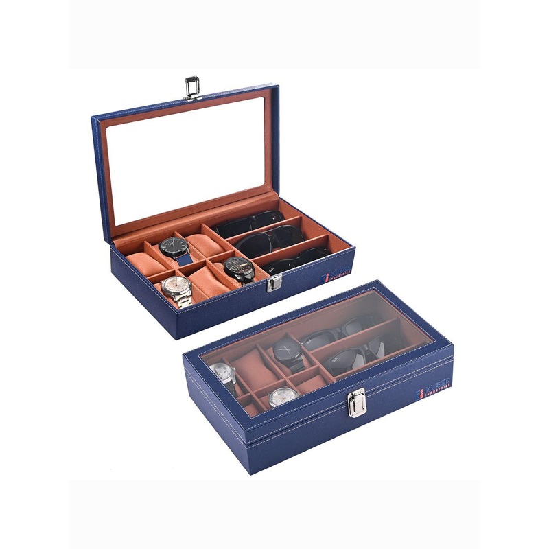Kuber Industries Pack Of 2 Faux Leather 6+3 Slots Leather Watch Case Organizer Box