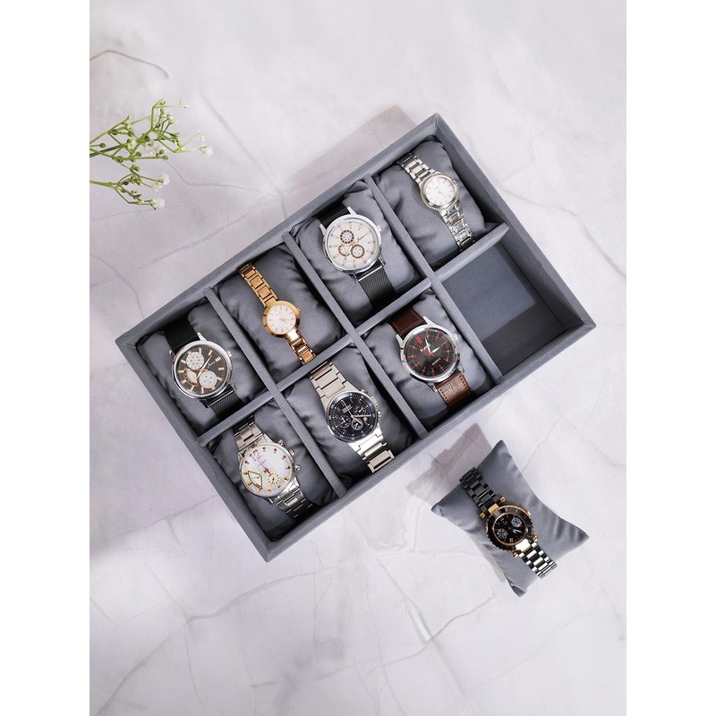La Trove Unisex Grey Textured 8 Slot Watch Tray