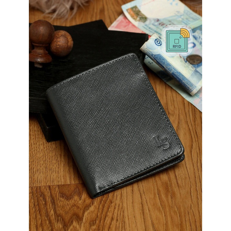 LOUIS STITCH Men Grey Bifold Saffiano Leather RFID Protected Wallet Purse