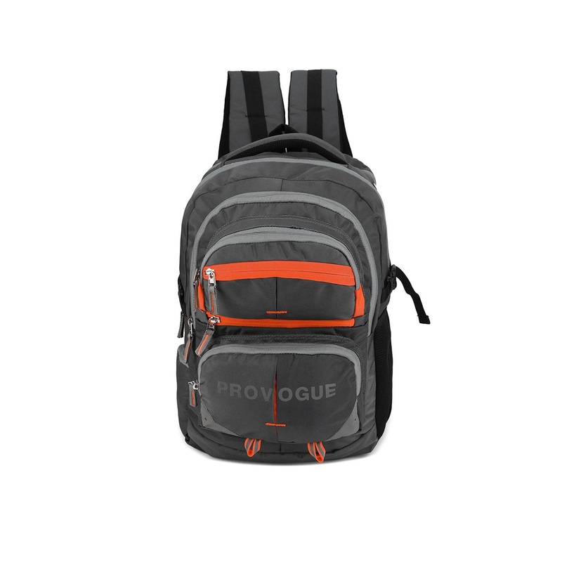 Provogue Unisex Grey & Orange Solid Backpack with Rain Cover