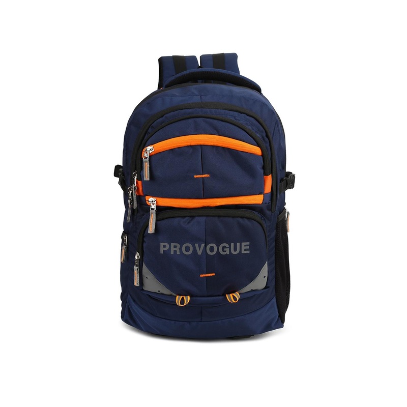 Provogue Unisex Navy Blue & Orange Backpack with Reflective Strip