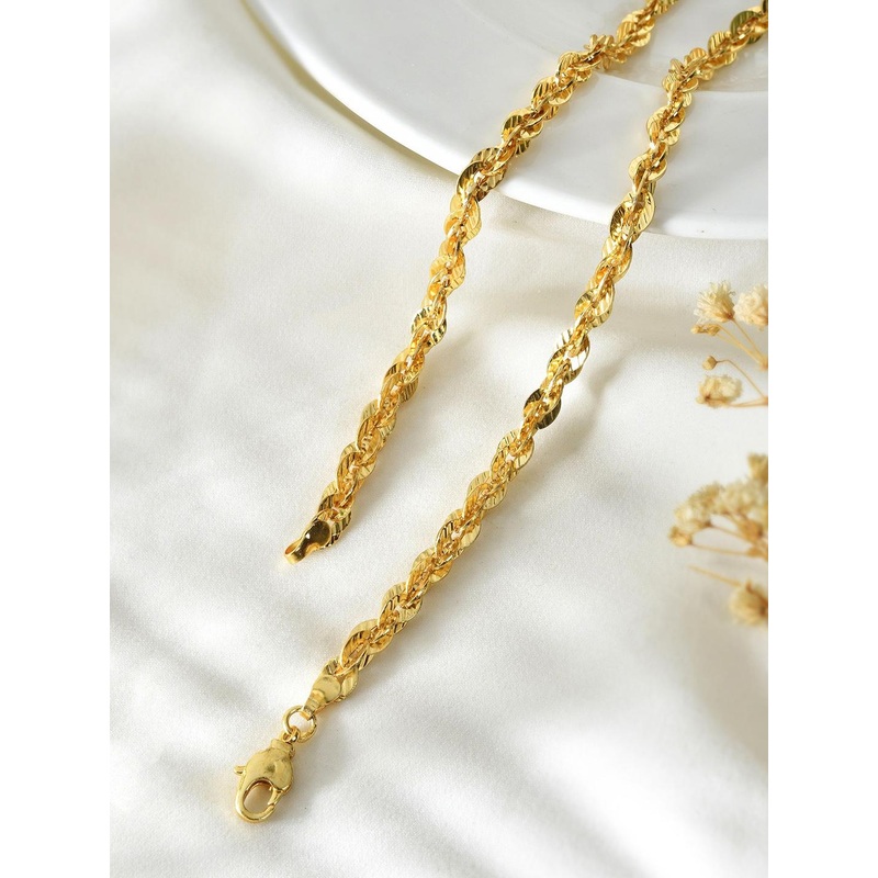 PYR FASHION Men 18K Gold-Plated Twisted Rope Chain