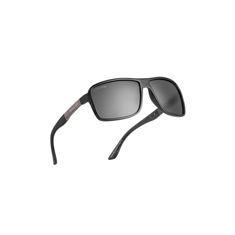 ROYAL SON Men Black Lens & Black Rectangle Sunglasses with Polarised Lens