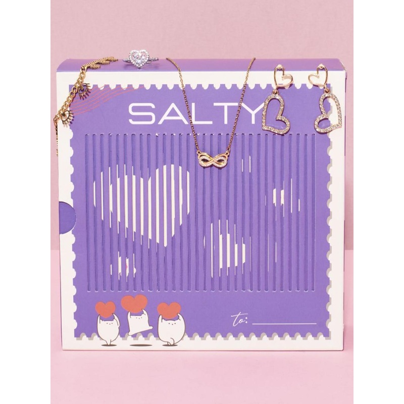 SALTY Stainless Steel Stone Studded Heartstrings Gift Box Jewellery Set