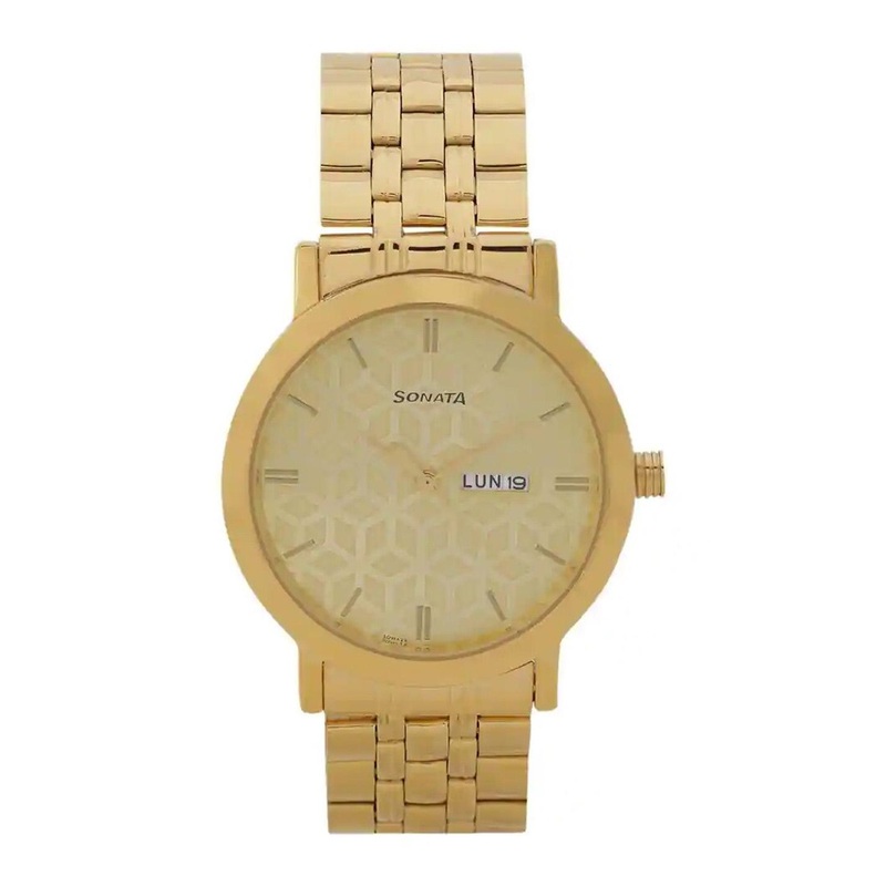 Sonata Men Printed Dial & Stainless Steel Bracelet Style Straps Analogue Watch 77108YM03