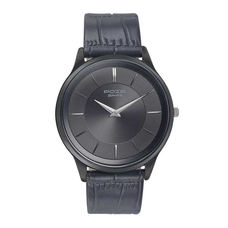 Sonata Poze Men Textured Dial & Leather Straps Analogue Watch SP70005KL02
