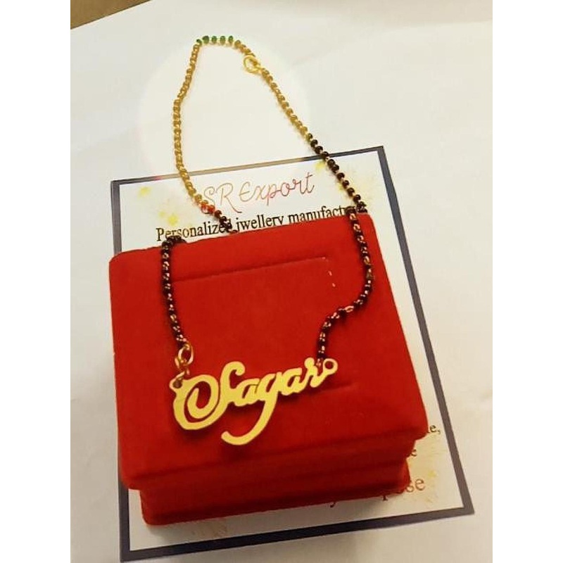 SR Export Gold-Plated Beaded Sagar Name Pendant Necklace
