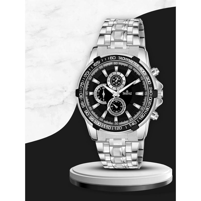 SWISSTYLE Men Brass Embellished Dial & Stainless Steel Straps Analogue Watch SS-GR198-FULL-WHT