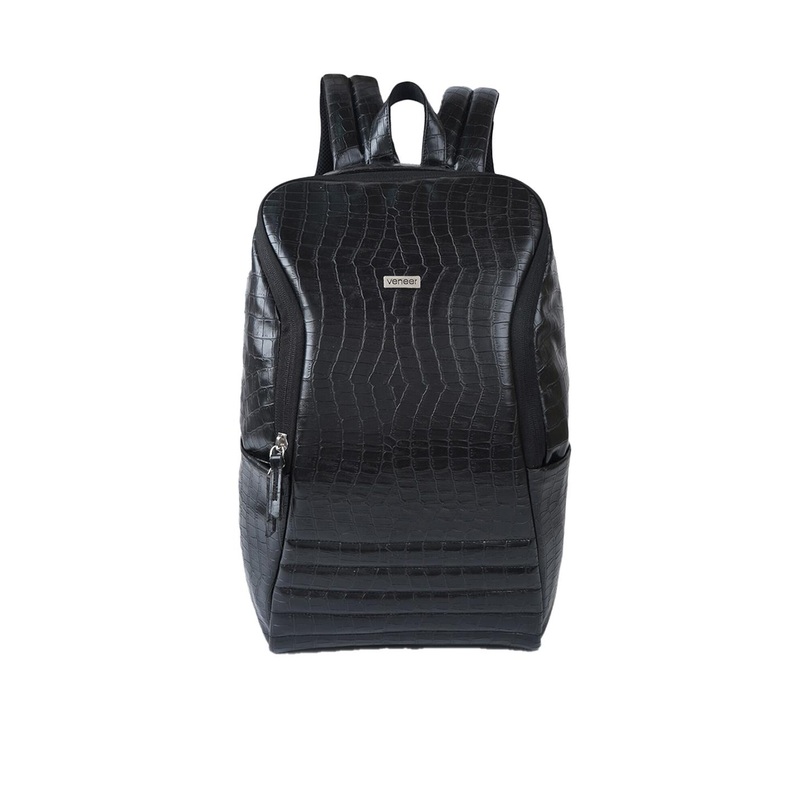 Veneer Textured Light Weight Leather Brand Logo Backpack