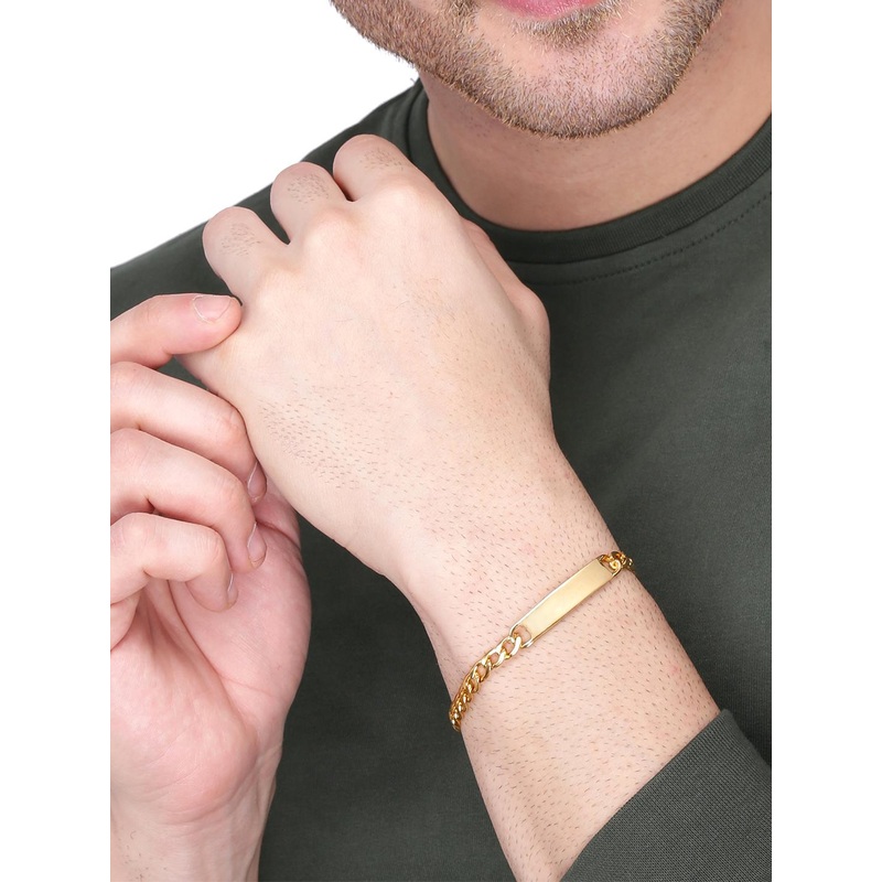 Yellow Chimes Men Stainless Steel Golden Chain Tag Bracelet