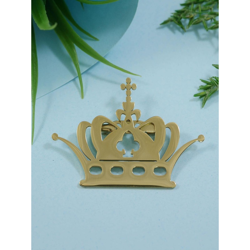 ADORN Unisex Stainless Steel Gold Plated Royal Crown Shaped Minimal Brooch