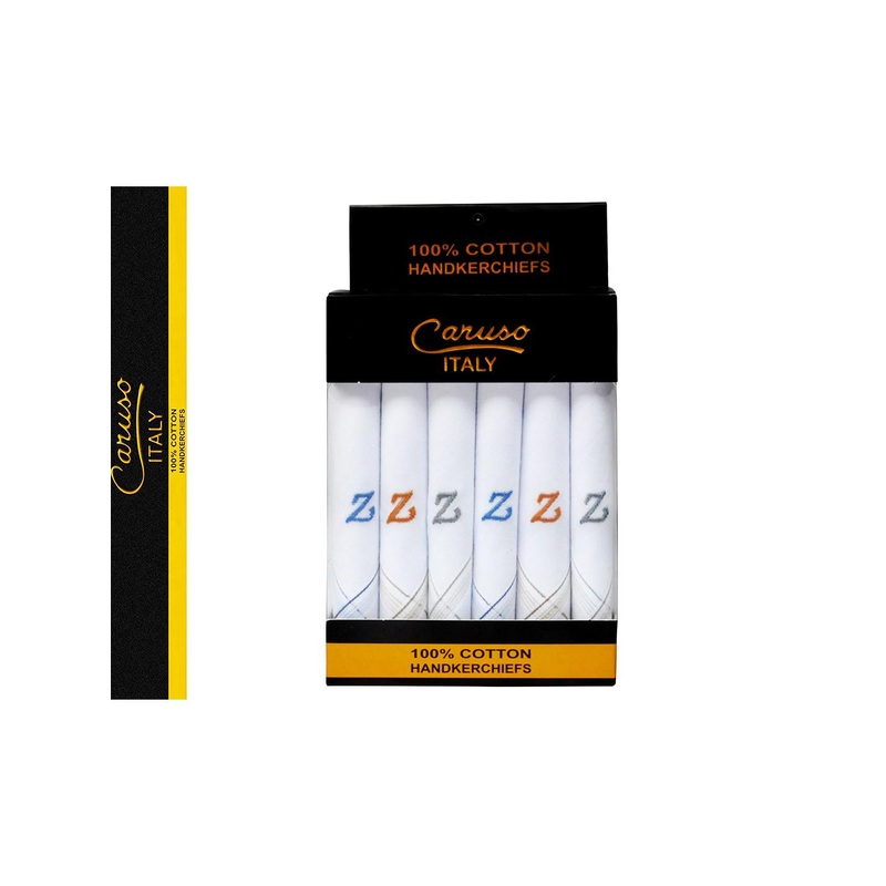 Caruso ITALY Men Pack Of 6 White Embroidered Pure Cotton Handkerchief