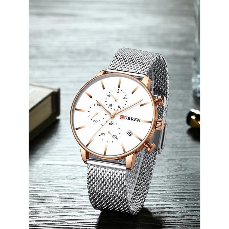 Curren Men Brass Dial & Stainless Steel Wrap Around Straps Analogue Watch-CR-8339-RSGWh