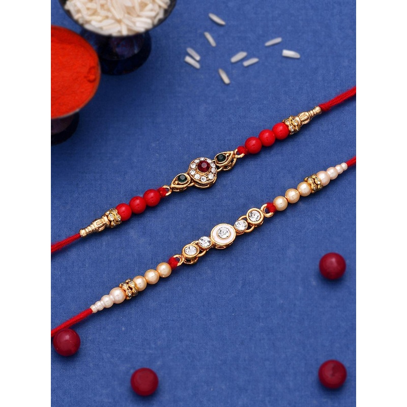 Dare by Voylla Set of 2 Purple Floral Pearl Beads Studded Rakhi