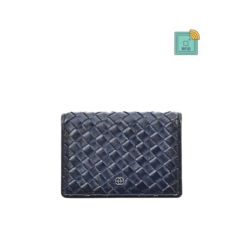 Eske Unisex Navy Blue Textured Leather Card Holder