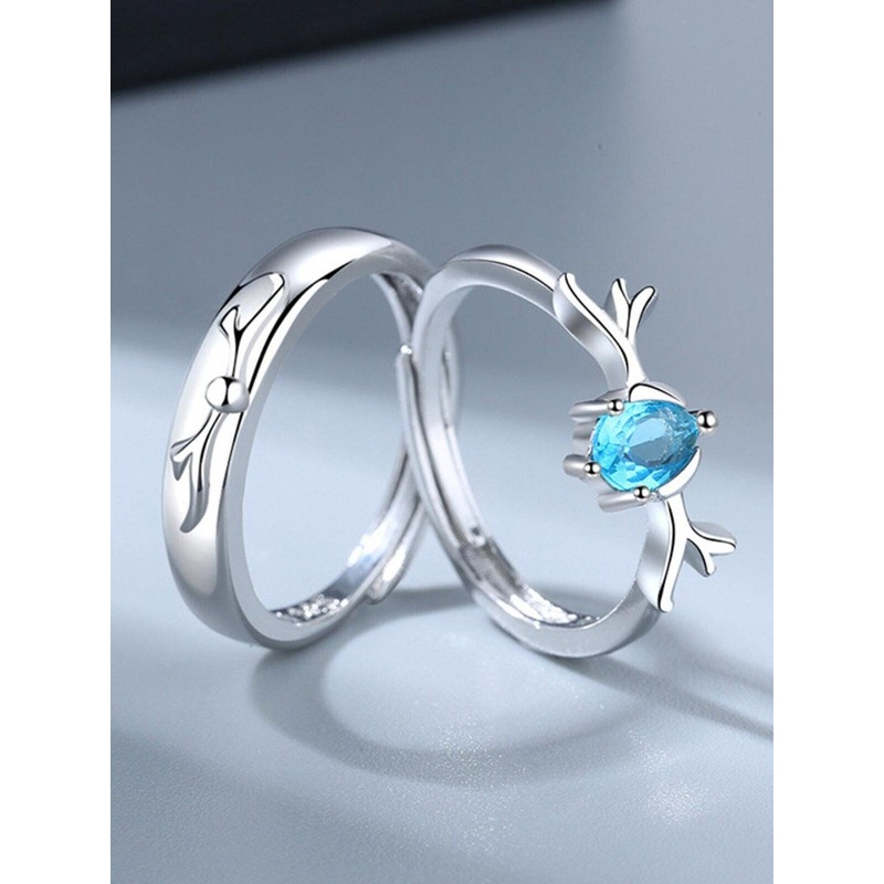 kazare Set Of 2 Rhodium Plated Stones Studded Adjustable Couple Finger Rings