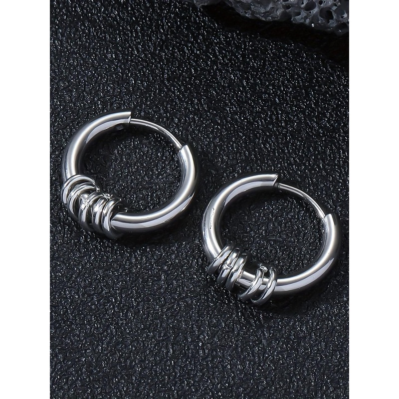 Krelin Men Stainless Steel Oxidised Circular Hoop Earrings
