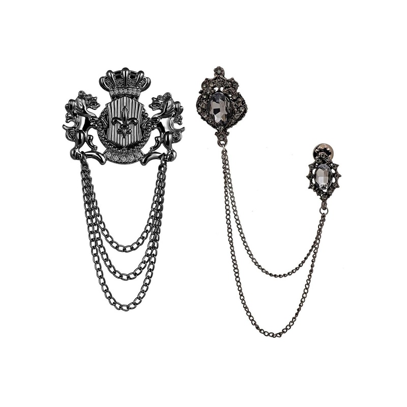 Mahi Set of  2 Black Metal Wedding Brooches
