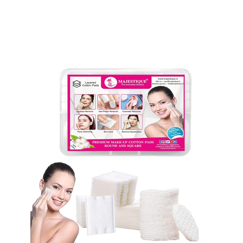 MAJESTIQUE Premium Round & Square Make-Up Removal Cotton Pads – 150Pcs Per Box