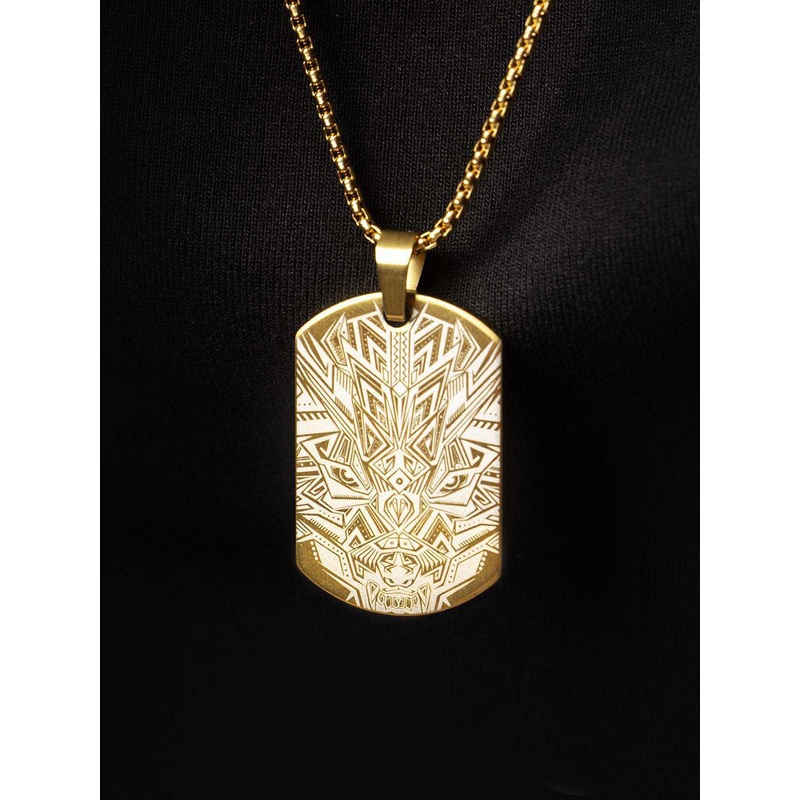 Mesmerize Men Gold-Plated Tribal Dragon Dog Tag Stainless Steel Pendant With Chain