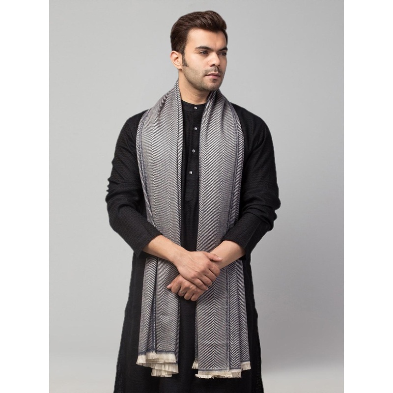 Tweedle Men Striped Stole with Fringed