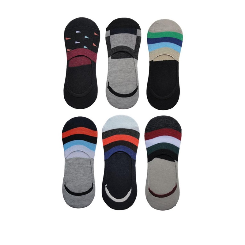 VOICI Unisex Pack Of 6 Striped Invisible Loafer Socks