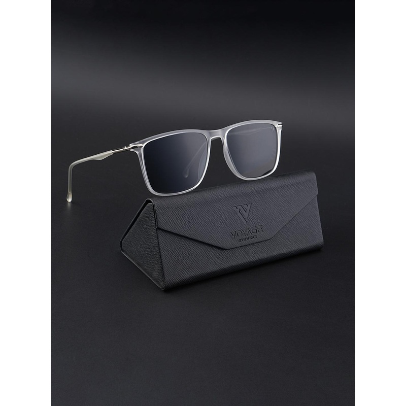 Voyage Unisex Black Lens & Steel-Toned Wayfarer Sunglasses with Polarised and UV Protected Lens